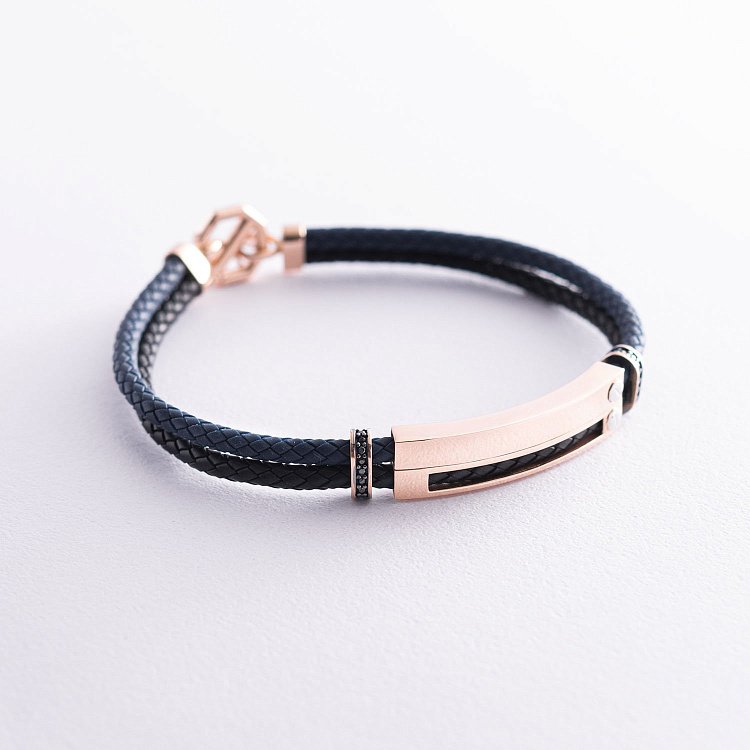 Мужской браслет с золотыми вставками и фианитами б04543 от ювелирного магазина Оникс