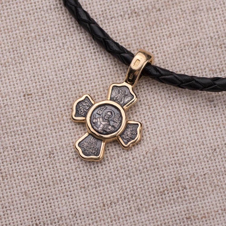 Серебряный детский крестик "Распятие. Святитель Николай Чудотворец" с позолотой 132290 от ювелирного магазина Оникс - 3