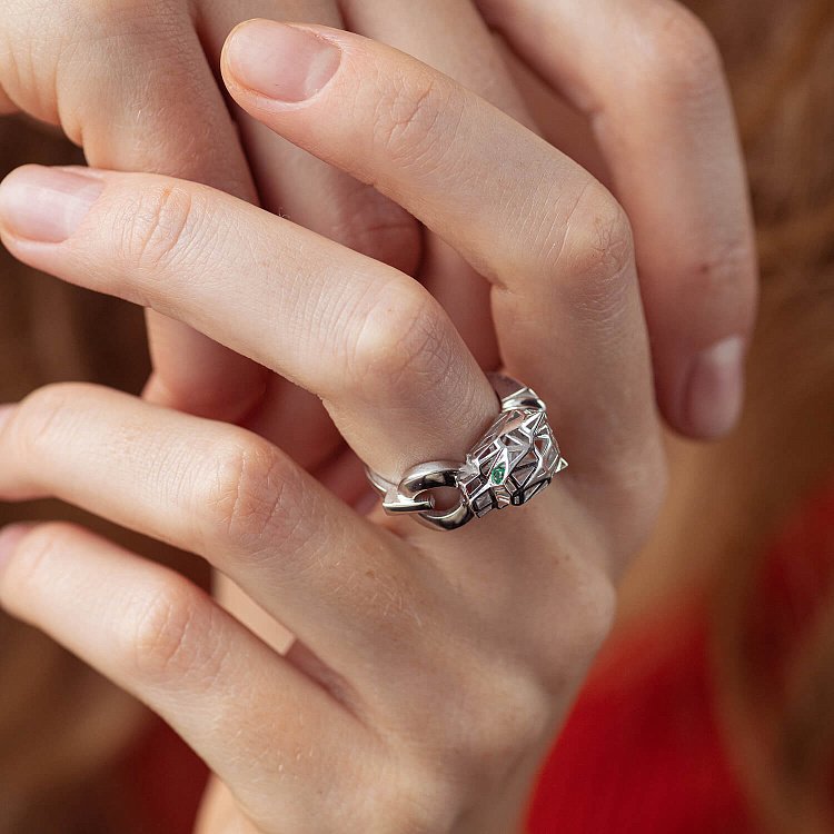 Каблучка "Пантера" в білому золоті (фіаніти) к07611 від ювелірного магазину Онікс - 6