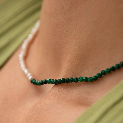 Срібне кольє "Перлинки і малахіт" 181285 №6