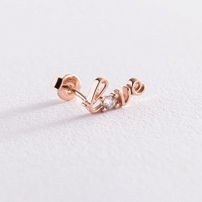 Золота моносережка "Love" з фіанітом с07479 №3