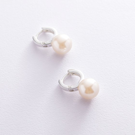 Серебряные серьги с искусственным жемчугом 122758 №4
