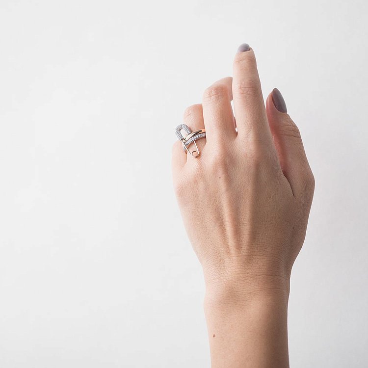 Золотое кольцо "Булавка" (фианиты) к05314 - 4 Золотое кольцо "Булавка" (фианиты) к05314 от ювелирного магазина Оникс - 4