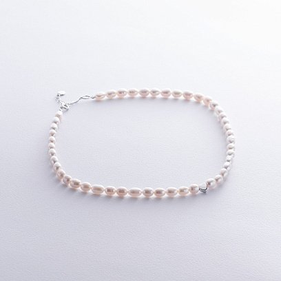 Серебряное колье "Сердечко" с жемчугом 908-01440 №2