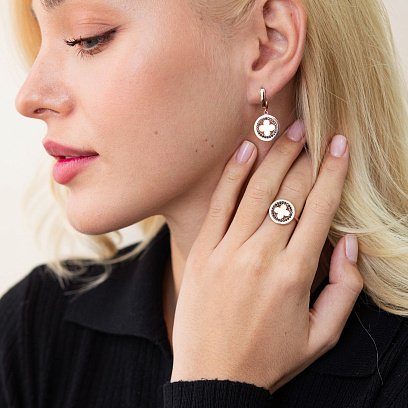 Сережки "Конюшина" в червоному золоті (чорні фіаніти) с07691 №2