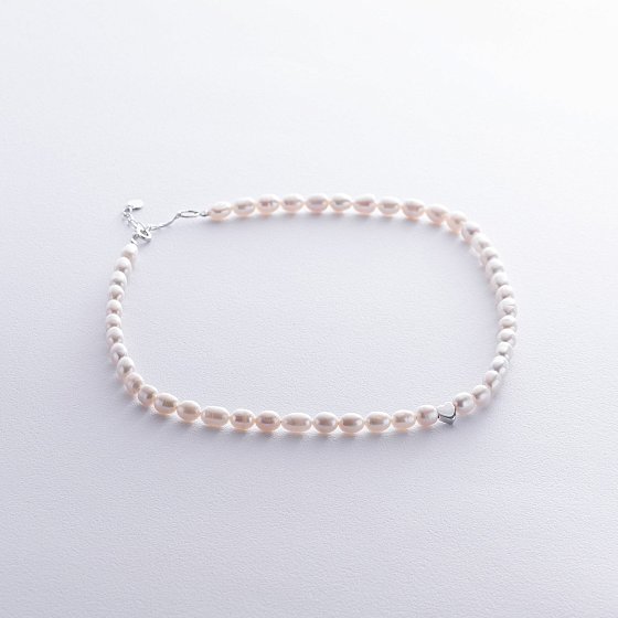 Серебряное колье "Сердечко" с жемчугом 908-01440 №2