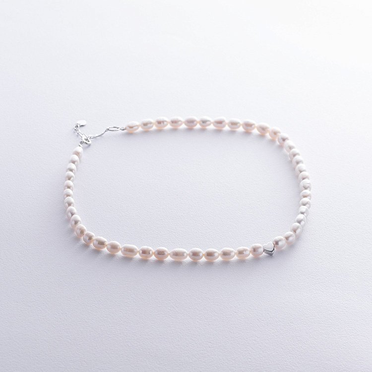 Серебряное колье "Сердечко" с жемчугом 908-01440 от ювелирного магазина Оникс - 1