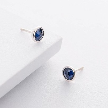 Срібні сережки-пусети (синтетичний сапфір) 122170