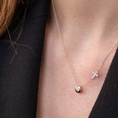 Золотое колье с крестиком (фианиты) кол02114 №6