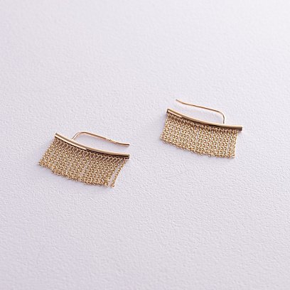 Сережки - клаймбери "Камілла" з ланцюжками (жовте золото) с08184