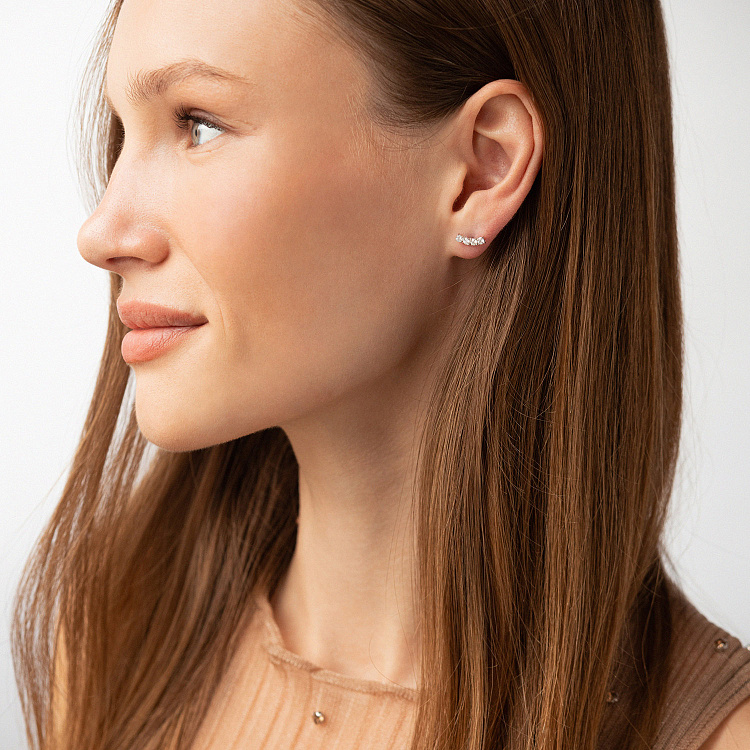 Серьги - пусеты "Lora" с фианитами (серебро) 7240 от ювелирного магазина Оникс - 3