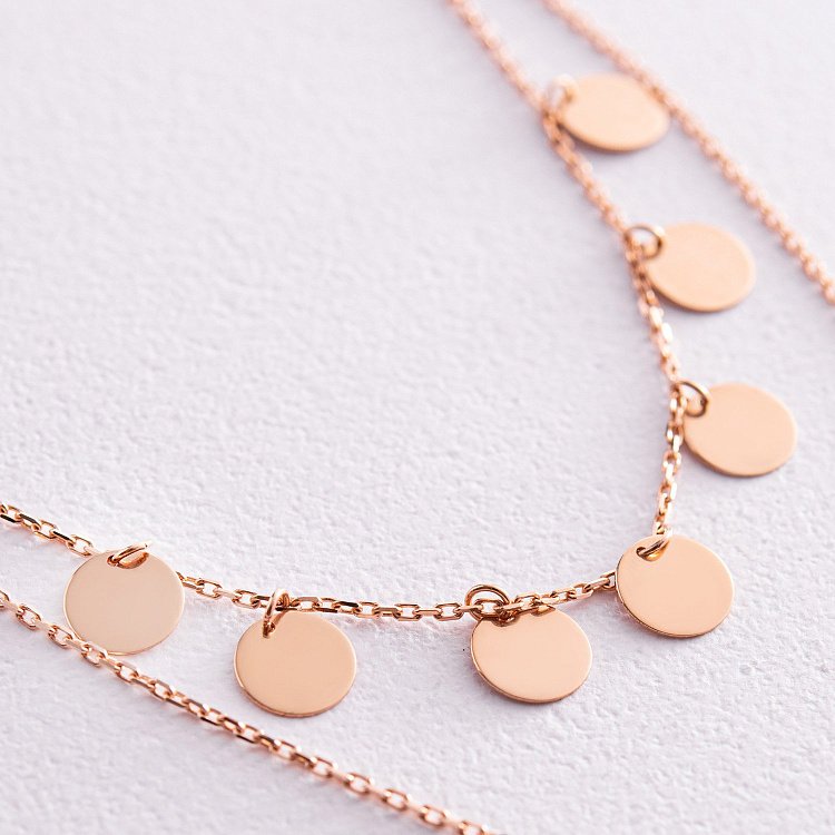 Подвійне кольє - краватка "Монетки" у червоному золоті кол02284 від ювелірного магазину Онікс - 3