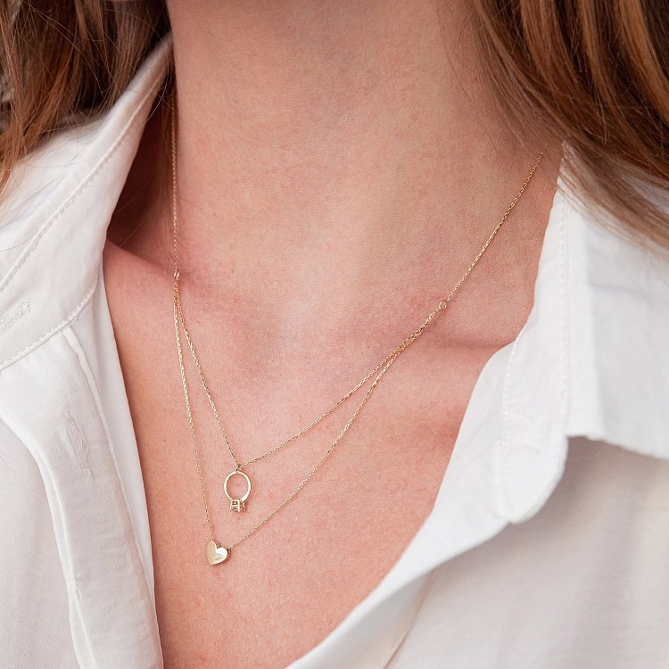 Золотое колье с помолвочным кольцом и сердцем (фианит) кол02466 от ювелирного магазина Оникс - 1