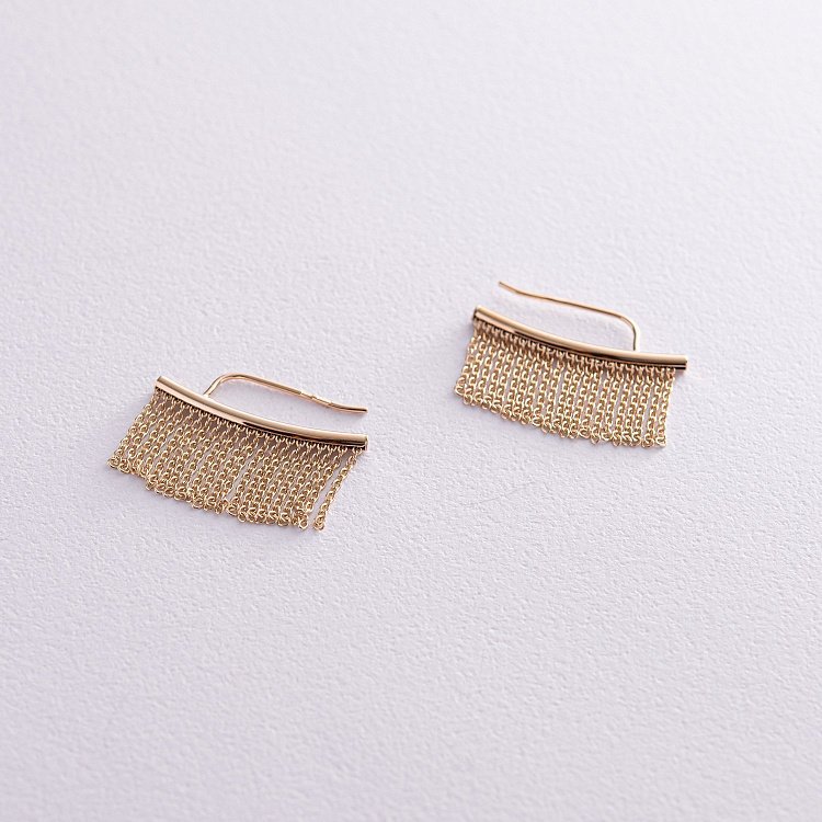 Сережки - клаймбери "Камілла" з ланцюжками (жовте золото) с08184 від ювелірного магазину Онікс