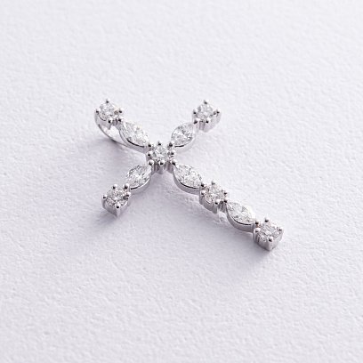 Крестик в белом золоте с бриллиантами пб0310nl