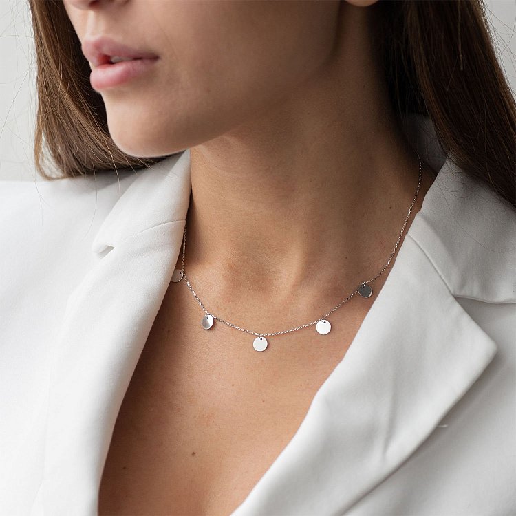 Кольє "Монетки" в білому золоті (5 шт) кол01433 від ювелірного магазину Онікс - 1