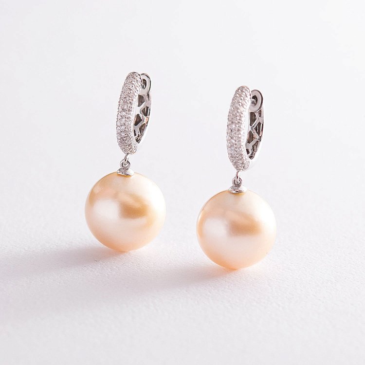 Золоті сережки з діамантами і перлами сб0026caj від ювелірного магазину Онікс