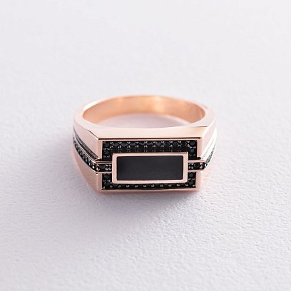 Мужская печатка в красном золоте (фианиты, эмаль) к06725