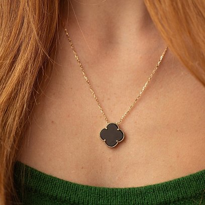 Колье "Клевер" в желтом золоте (оникс) кол02482 №2