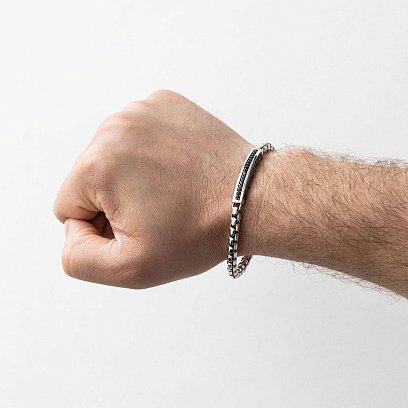 Серебряный мужской браслет с черной шпинелью ZANCAN EXB701 №2