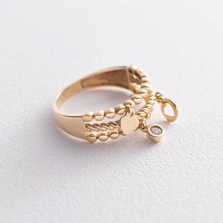 Каблучка "Сердечка" в жовтому золоті (фіаніт) к06471 від ювелірного магазину Онікс