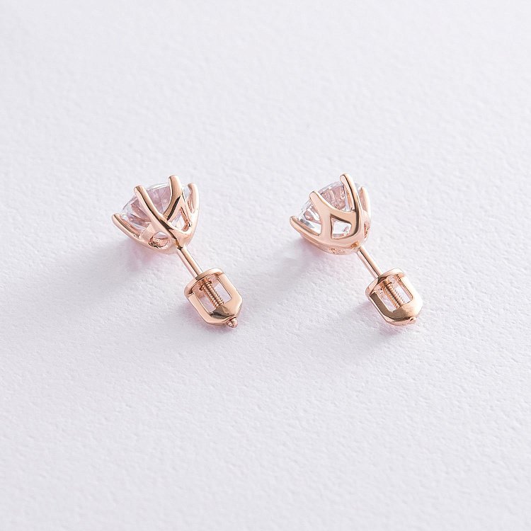 Сережки - пусети в червоному золоті (фіаніти) с03343 від ювелірного магазину Онікс - 1