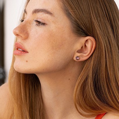 Золотые серьги - пусеты (аметист) с06323 №4