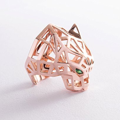 Каблучка "Пантера" у червоному золоті (фіаніти) к06767 №4