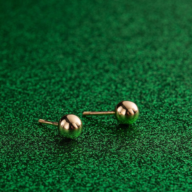 Серьги - пусеты "Шарики" в желтом золоте (0.7 см) с06892 от ювелирного магазина Оникс - 3