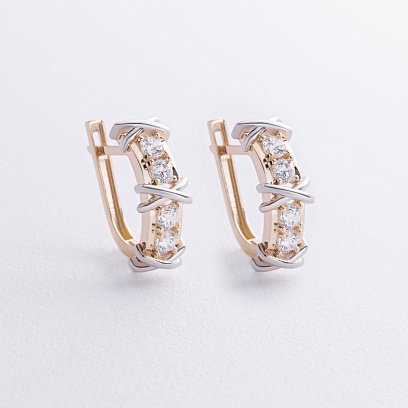 Серьги "Rosie" с фианитами (желтое, белое золото) с09167