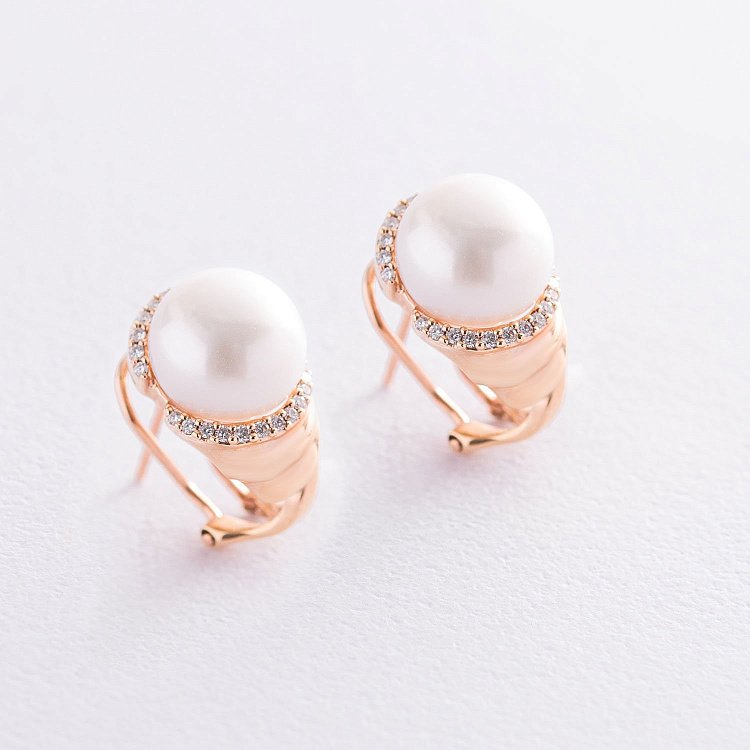 Золоті сережки (перли, діаманти) с756 від ювелірного магазину Онікс