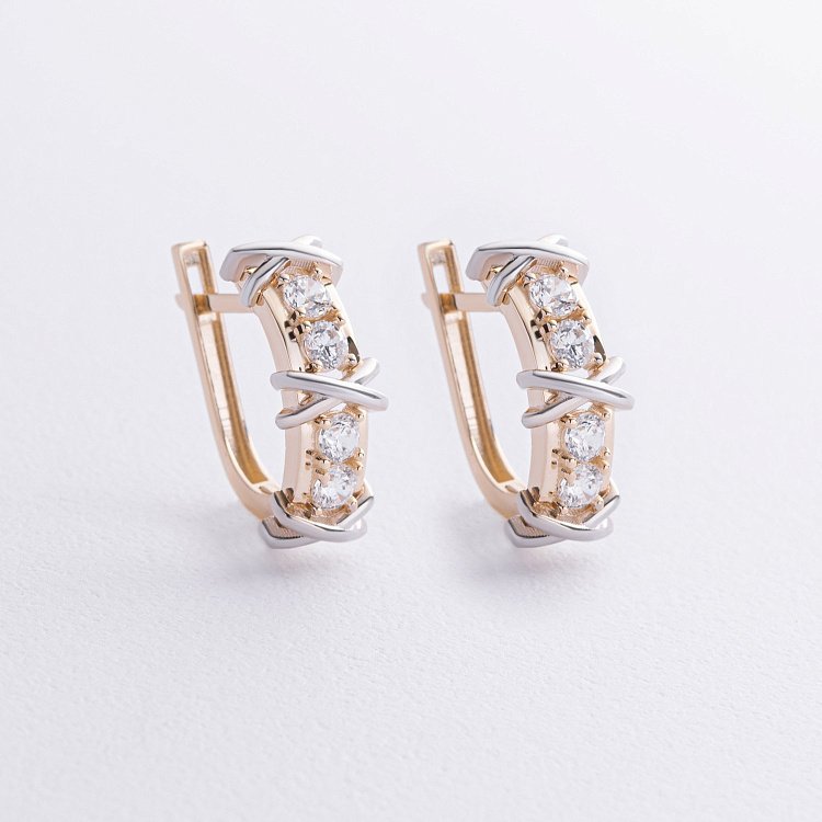 Серьги "Rosie" с фианитами (желтое, белое золото) с09167 от ювелирного магазина Оникс