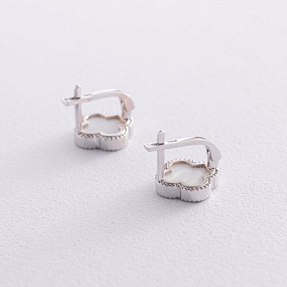 Серьги "Клевер" в белом золоте (перламутр) с07285 №3