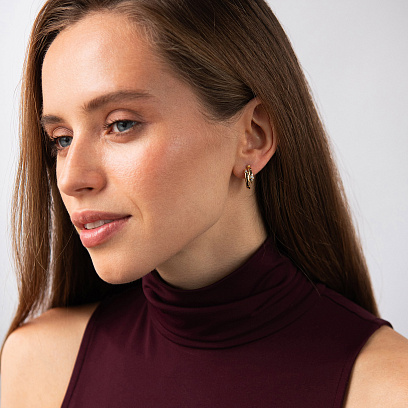 Серьги - кольца "Змеи" в желтом золоте (фианиты) с09527 №2