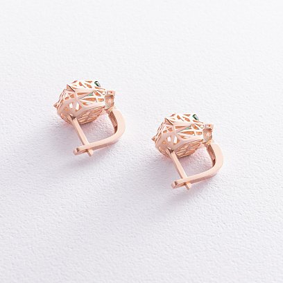 Золоті сережки "Пантери" з фіанітами с08493 №3