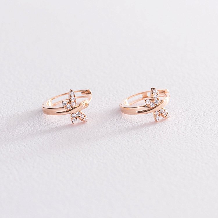 Золотые серьги - кольца "Стрекозы" (фианиты) с07432 от ювелирного магазина Оникс - 2