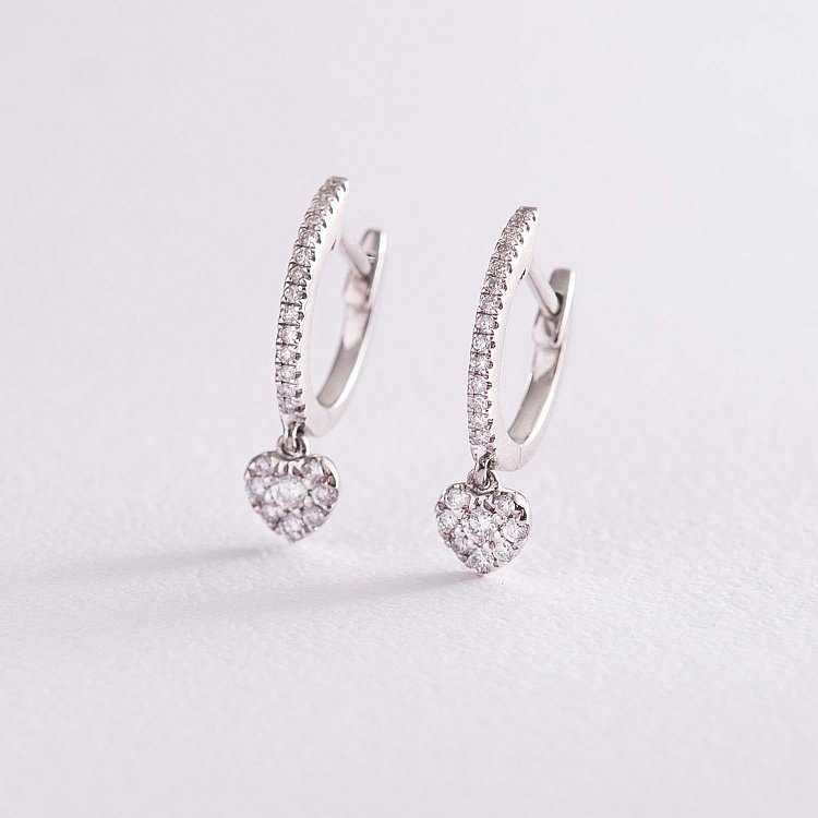 Золоті сережки з сердечками (діамант) сб0231ca від ювелірного магазину Онікс