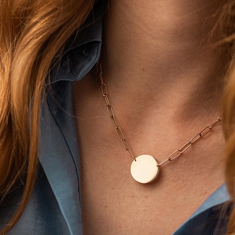 Колье с монеткой для гравировки (желтое золото) кол02394 от ювелирного магазина Оникс - 2