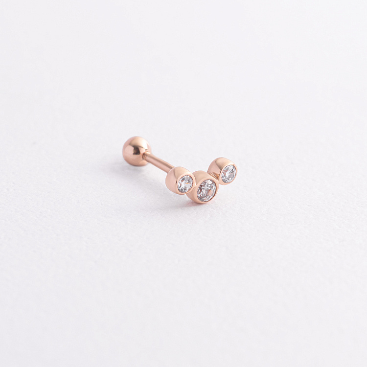 Одиночная золотая серьга в хрящ ушка (фианиты) з40069ч от ювелирного магазина Оникс - 1