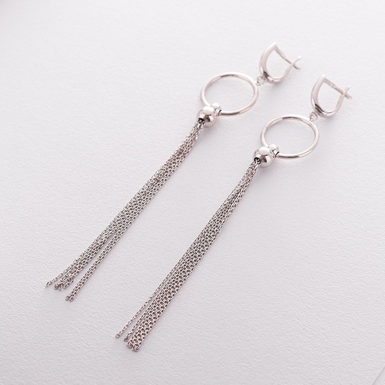 Висячие серьги из белого золота с06400 от ювелирного магазина Оникс - 1