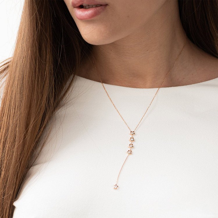 Золотое колье "Звездочки" с фианитами кол01496 от ювелирного магазина Оникс - 10