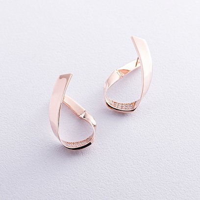 Золоті сережки на англійській застібці (фіаніти) с07098 №2