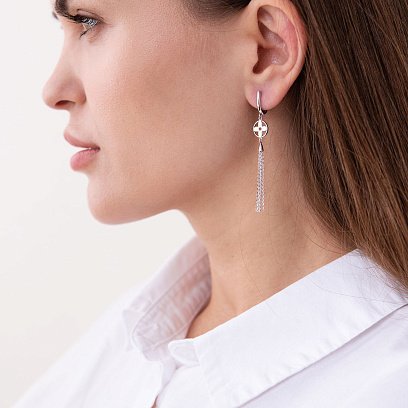 Висячі сережки "Конюшина" в білому золоті с07454 №2