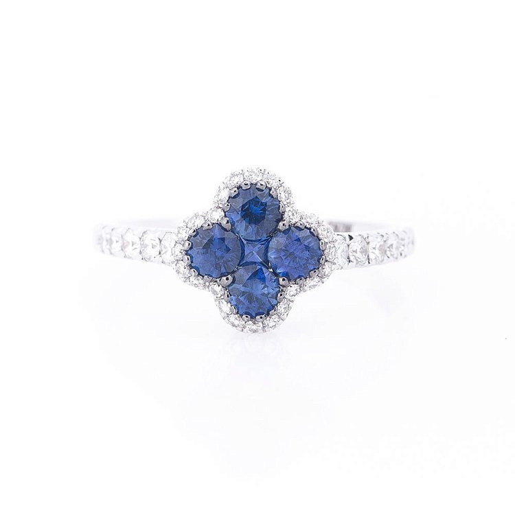 Золота каблучка з діамантами і сапфірами кб0099lg - 2 Золота каблучка з діамантами і сапфірами кб0099lg від ювелірного магазину Онікс - 2