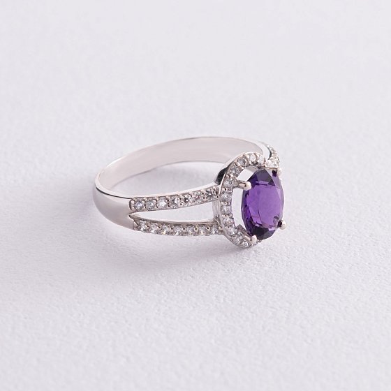 Срібна каблучка з аметистом і фіанітами 1351/1р-AMET №4