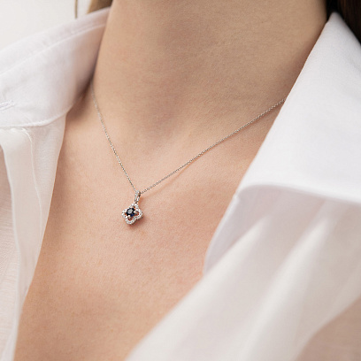 Золотое колье "Клевер" (бриллианты, сапфир) колб0167ca №2