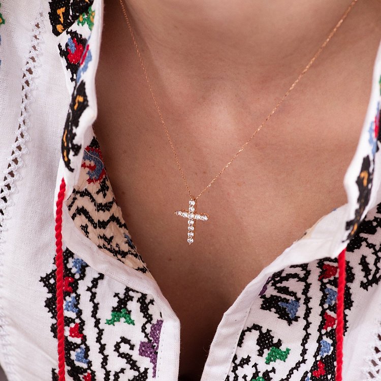 Колье "Крестик" в красном золоте (фианиты) кол01811 от ювелирного магазина Оникс - 5