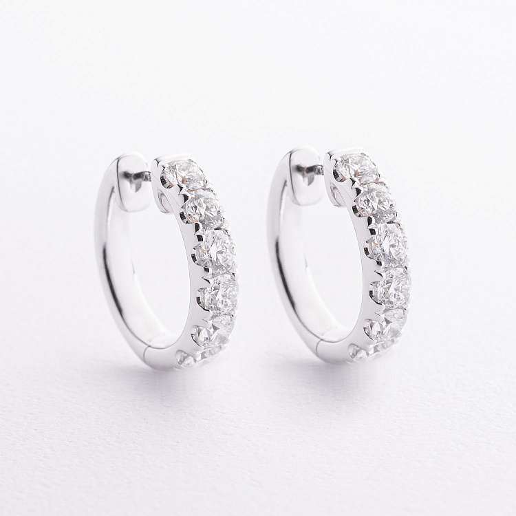 Сережки - кільця в білому золоті (діаманти) сб0655ri від ювелірного магазину Онікс