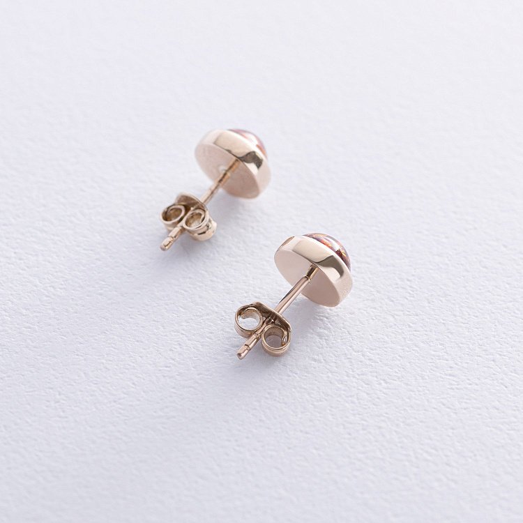 Золотые серьги - пусеты с янтарем с08713 от ювелирного магазина Оникс - 2