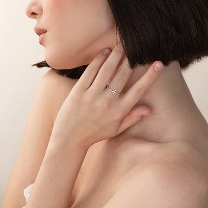 Каблучка "Дейзі" в білому золоті (фіаніти) з3913б №2